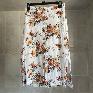 Love Tree floral skirt buttons white yellow brown